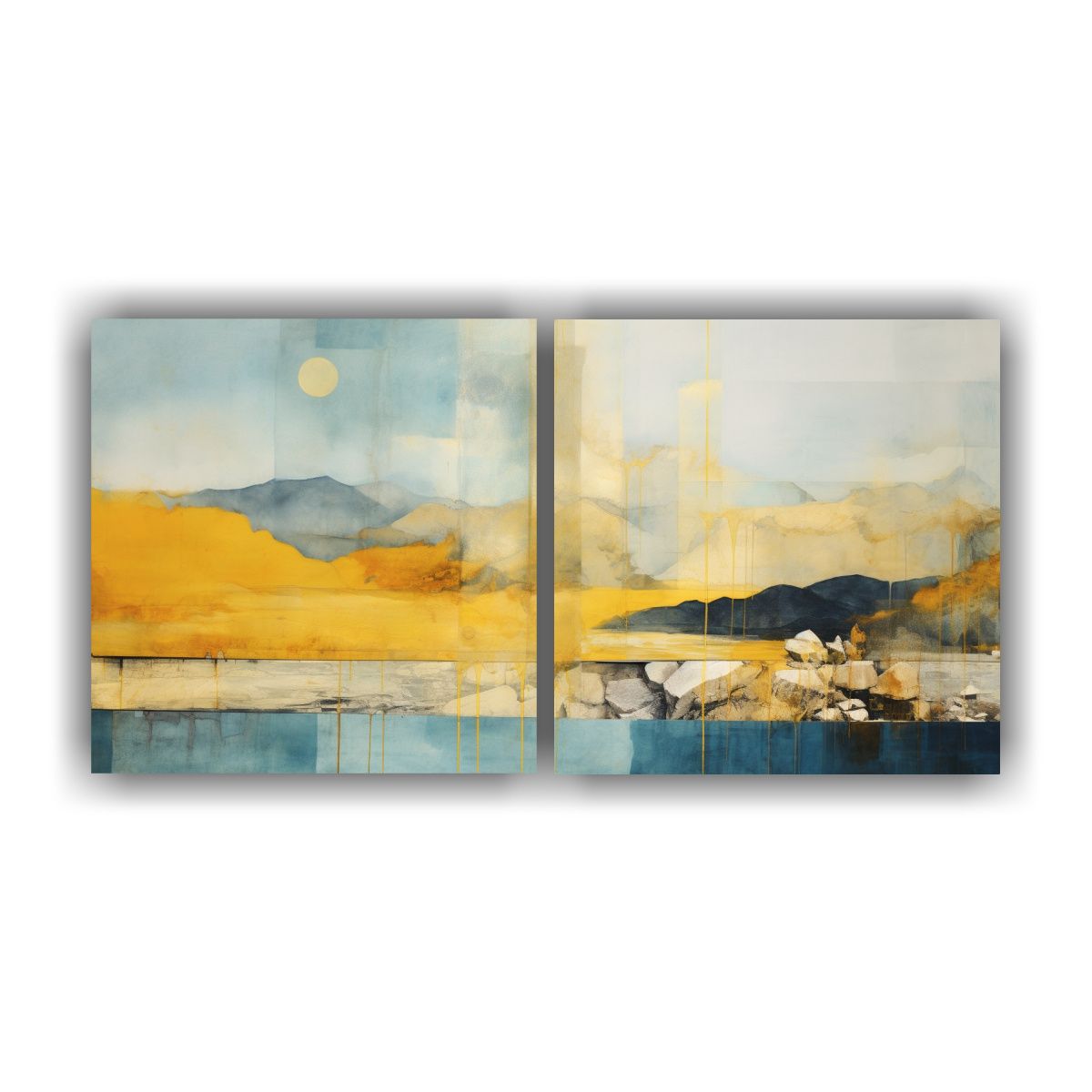 GENERICO - Pintura Abstracta Lineal En Lienzo Con Agua Amarilla, Verde  160x80cm