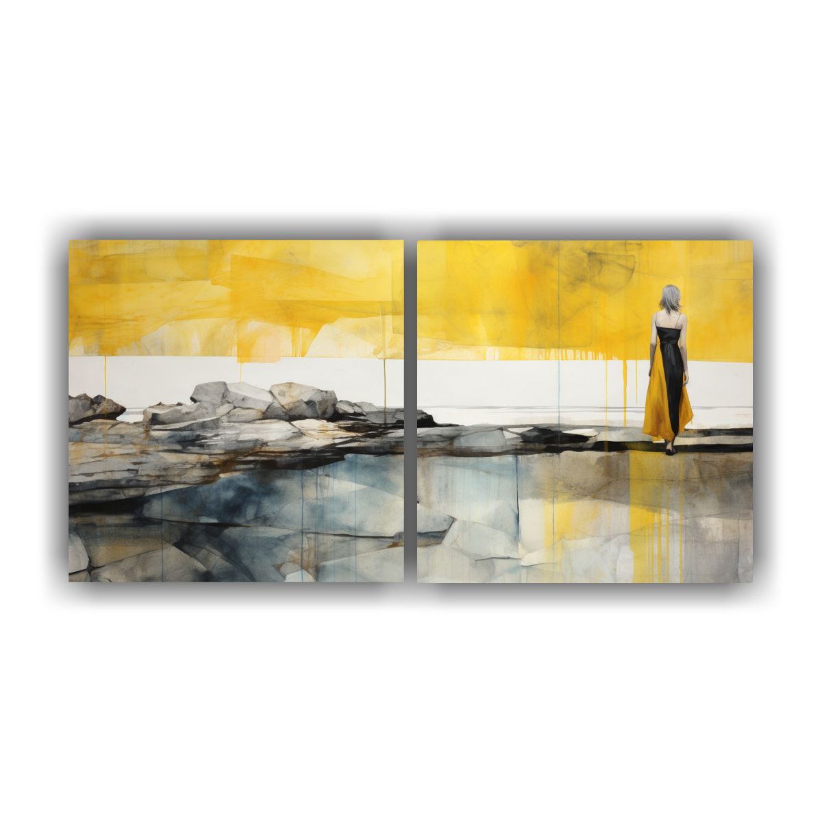 GENERICO - Pintura Dos Cuadros Expresion Armonía Cromática Con Acuare 160x80cm