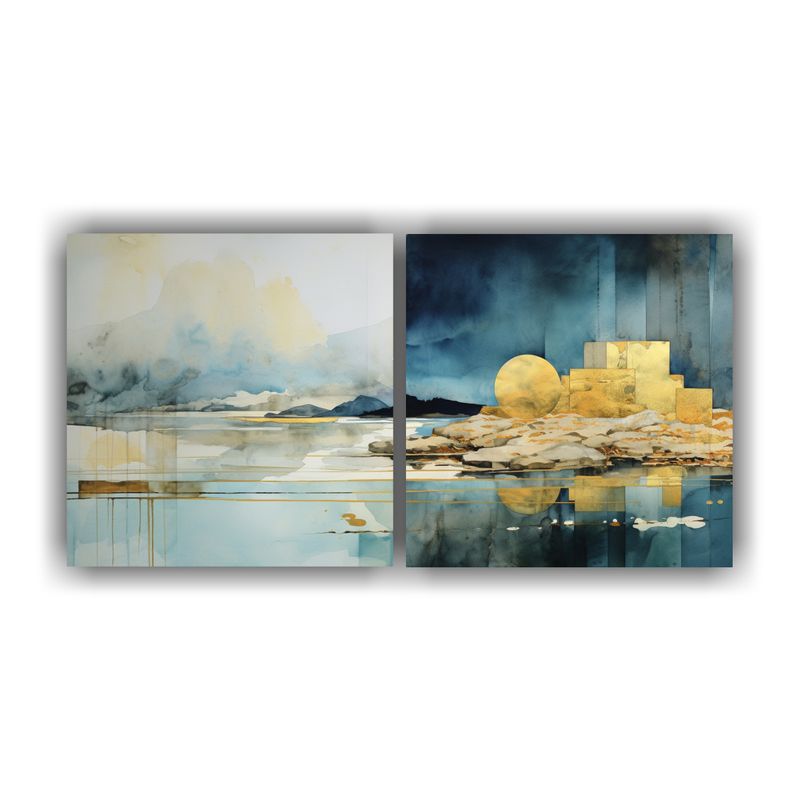 GENERICO - Pintura En Tela Con Vida En Dorado Y Acuarela Turquesa Para  160x80cm