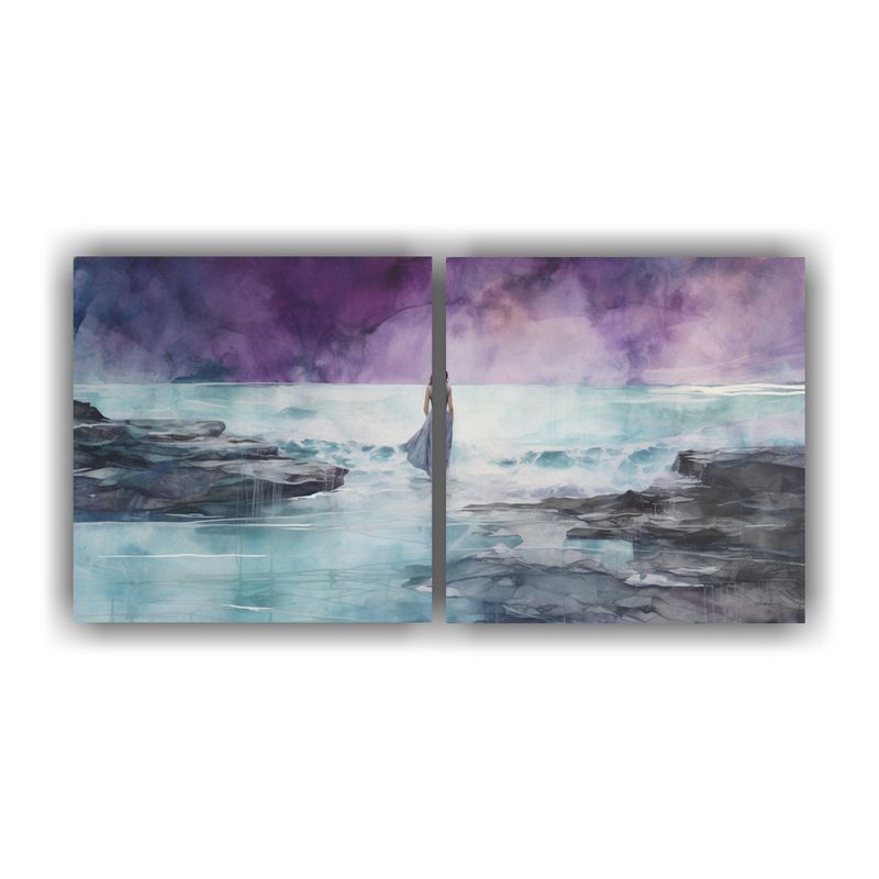 GENERICO - Pintura Dos Cuadros Movimiento Vida Con Acuarela Púrpura, T 160x80cm