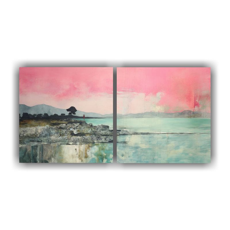 GENERICO - Pintura Abstracta Fantasía En Rosa, Turquesa Y Plata Lienzo 160x80cm