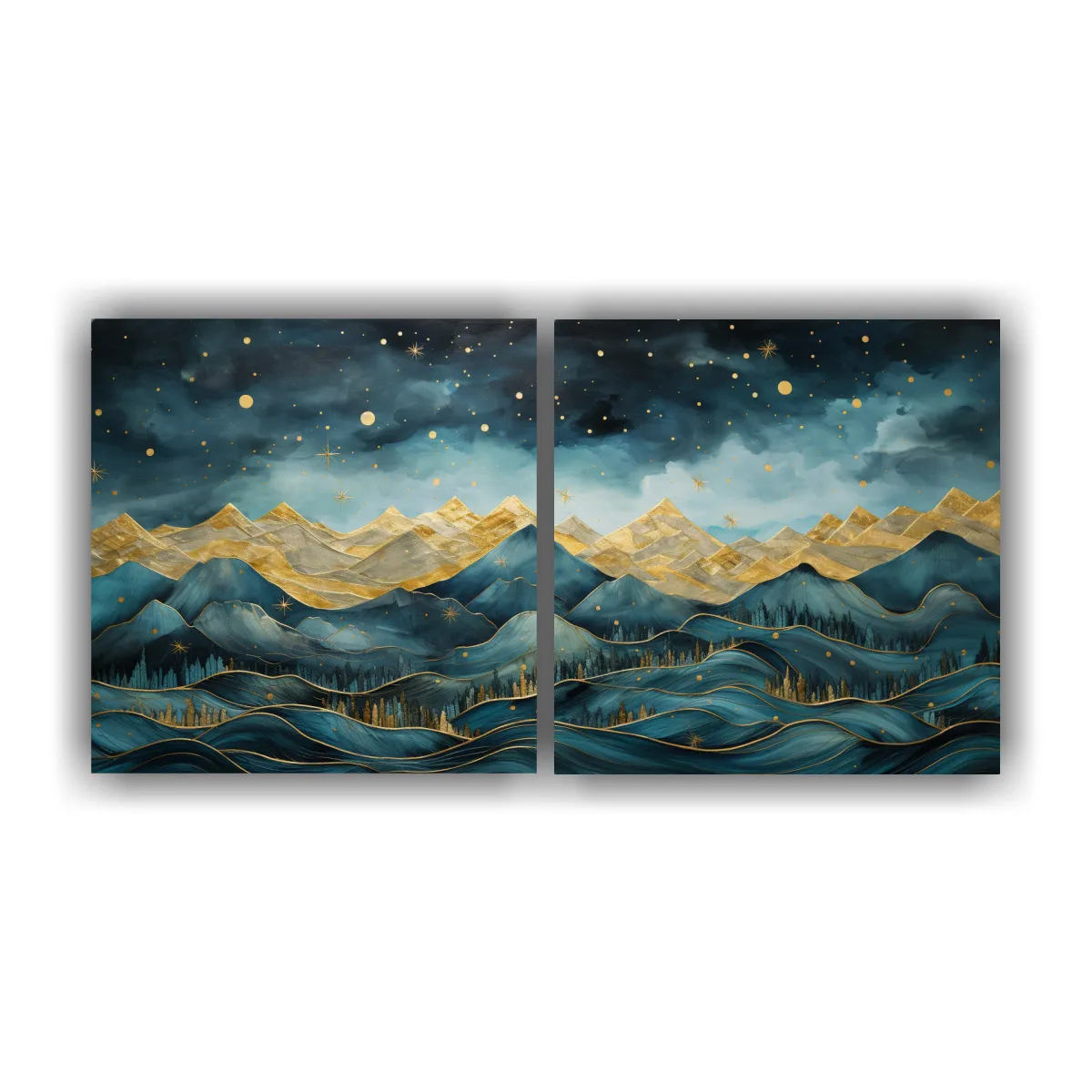GENERICO - Set 2 Telas Bastidor Acuarela Arte Grafico Paisaje Montaña  160x80cm