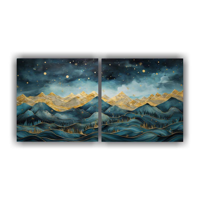 GENERICO - Set 2 Telas Bastidor Acuarela Arte Grafico Paisaje Montaña  160x80cm