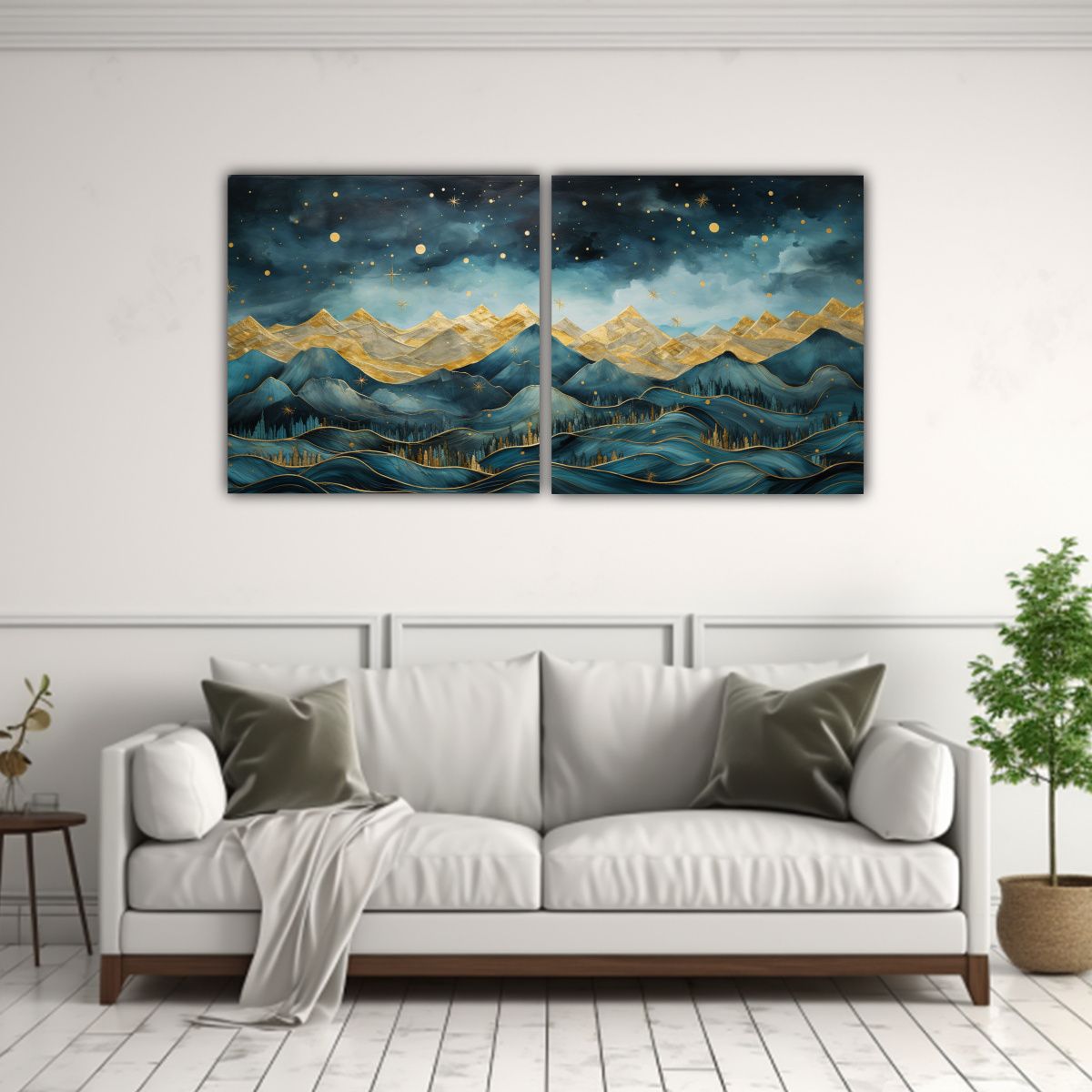 GENERICO - Set 2 Telas Bastidor Acuarela Arte Grafico Paisaje Montaña  160x80cm