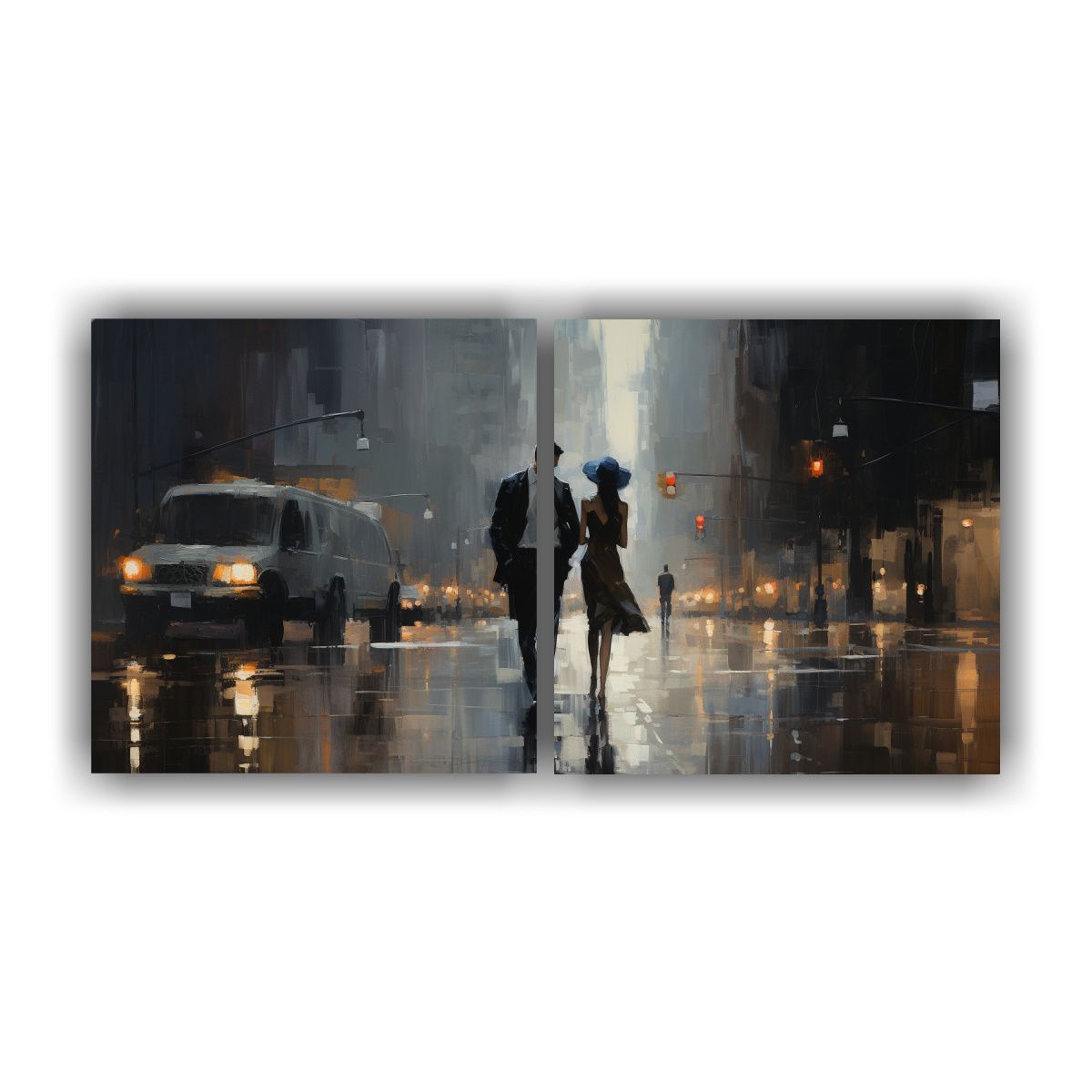 GENERICO - Cuadros Vintage Hombre Y Mujer Caminando Set 2 Pinturas óle 160x80cm