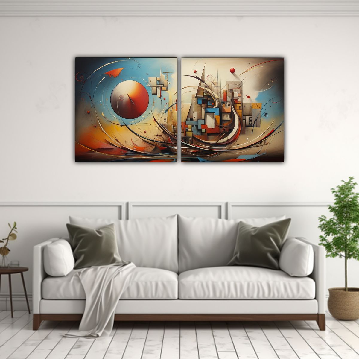 GENERICO - Conjunto 2 Hermosos Cuadros Pintura Abstracta Moderna 160x80cm