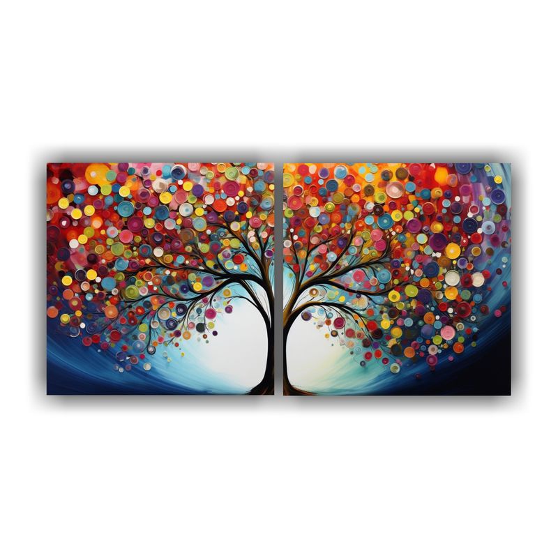 GENERICO - Pintura Horizontal De árbol En Colores Arcoíris Y Plata 160x80cm