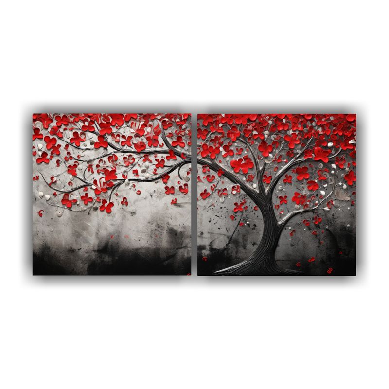 GENERICO - Pintura Decorativa Con árbol En Rojo Y Plata Estilo Dos Can 160x80cm
