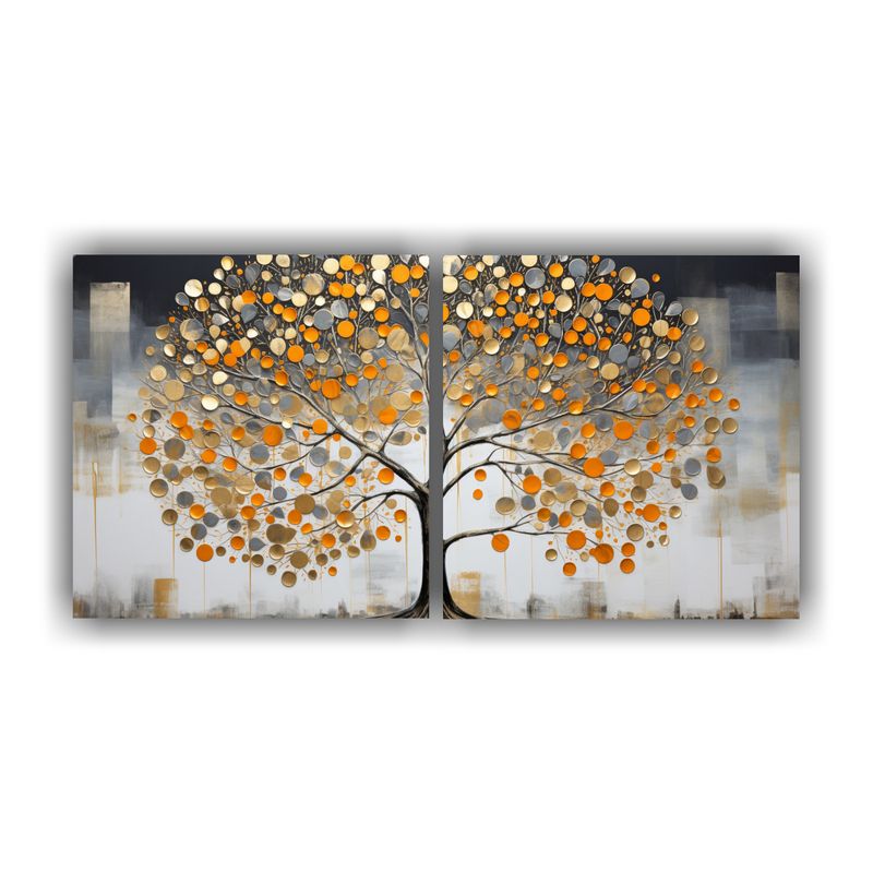 GENERICO - Conjunto 2 Cuadros Movimiento Estético árbol En Naranja Y  160x80cm