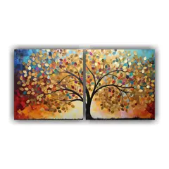 GENERICO - Cuadro Impreso Árbol Dorado Y Arcoíris En Sencillo 160x80cm