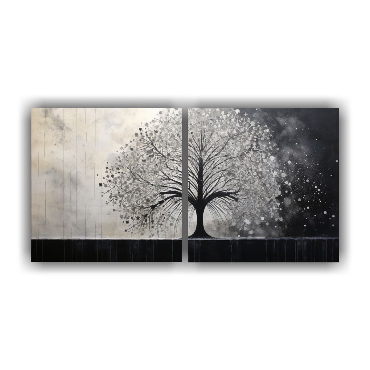 GENERICO - Lienzos De Tela Creativa Para Sala Decor Árbol En Negro Y P 160x80cm