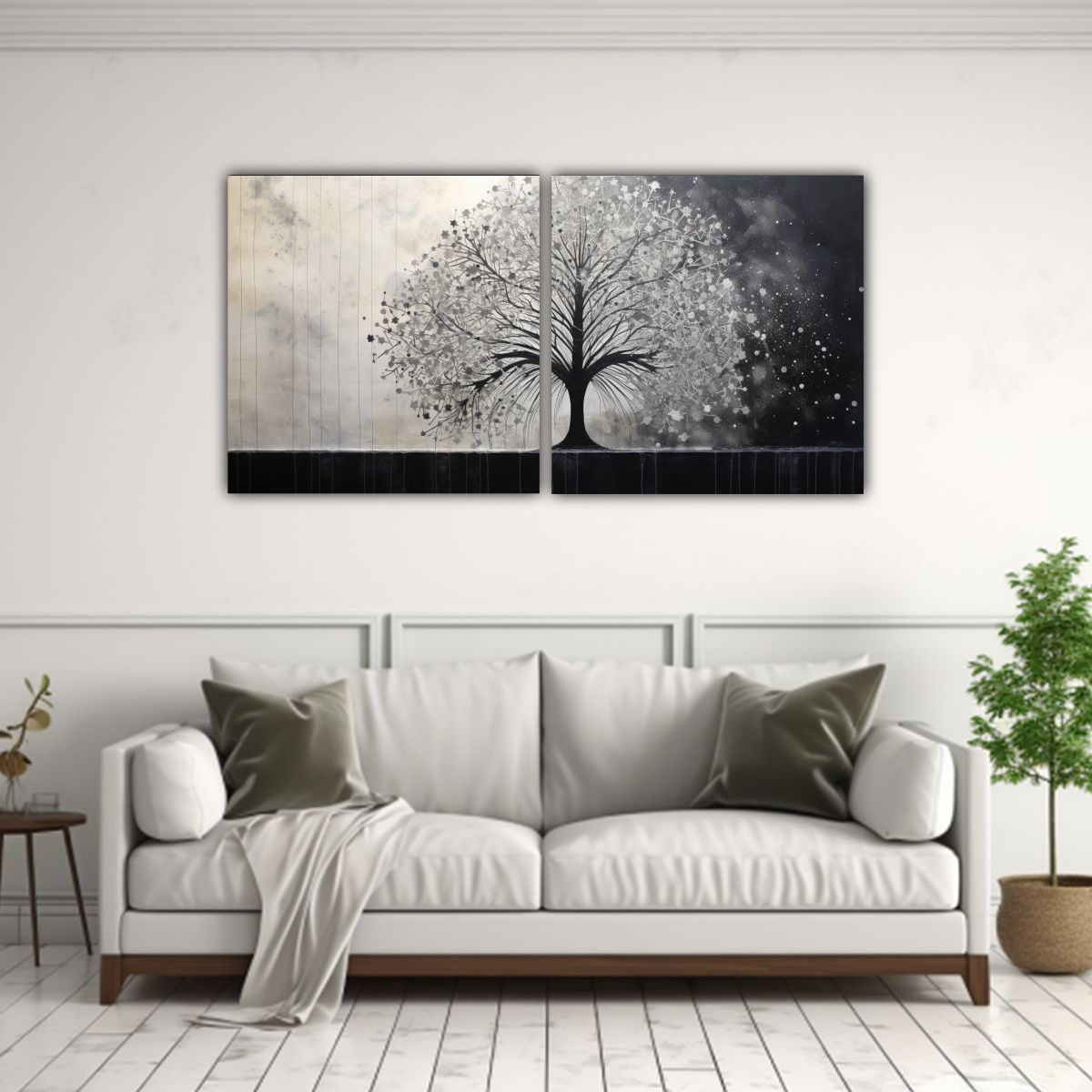 GENERICO - Lienzos De Tela Creativa Para Sala Decor Árbol En Negro Y P 160x80cm