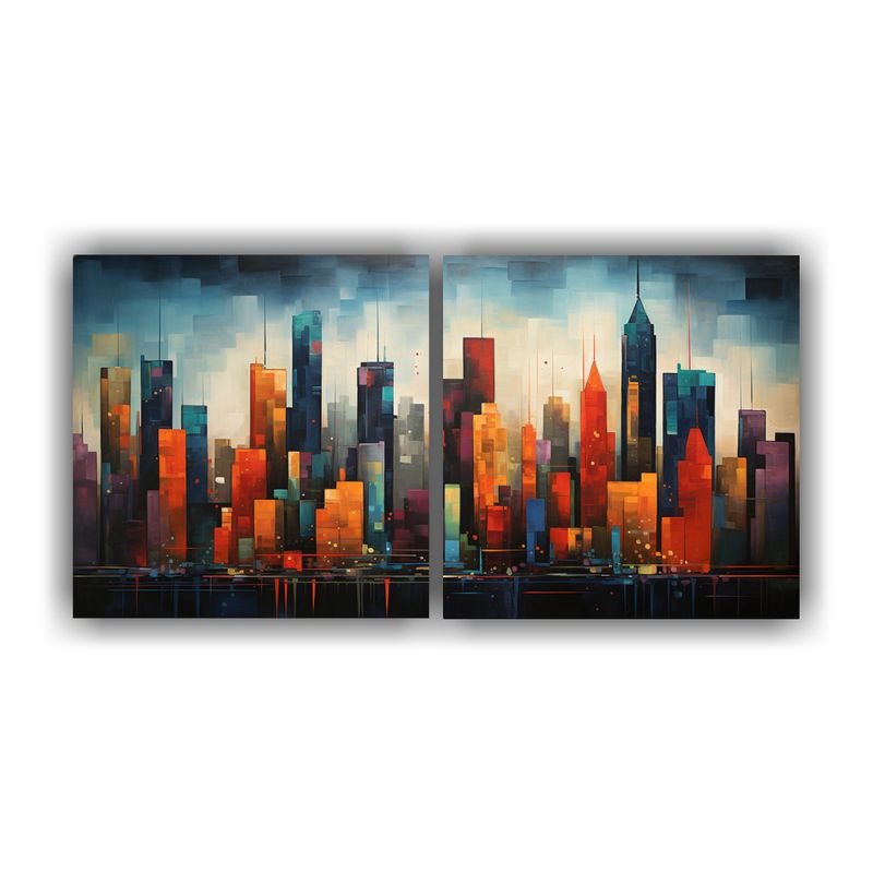 GENERICO - Set 2 Lienzos Tonos Tematica Abstracta Dinámica De Una Ciud 160x80cm