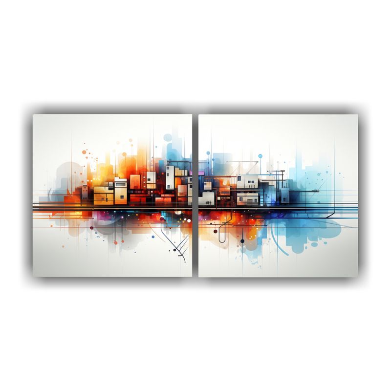 GENERICO - Diptico Decorativo Abstracto Líneas Tecnológicas 160x80cm
