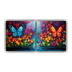 GENERICO - Cuadro Decorativo Habitación Psicodélico Con Tres Mariposa 160x80cm