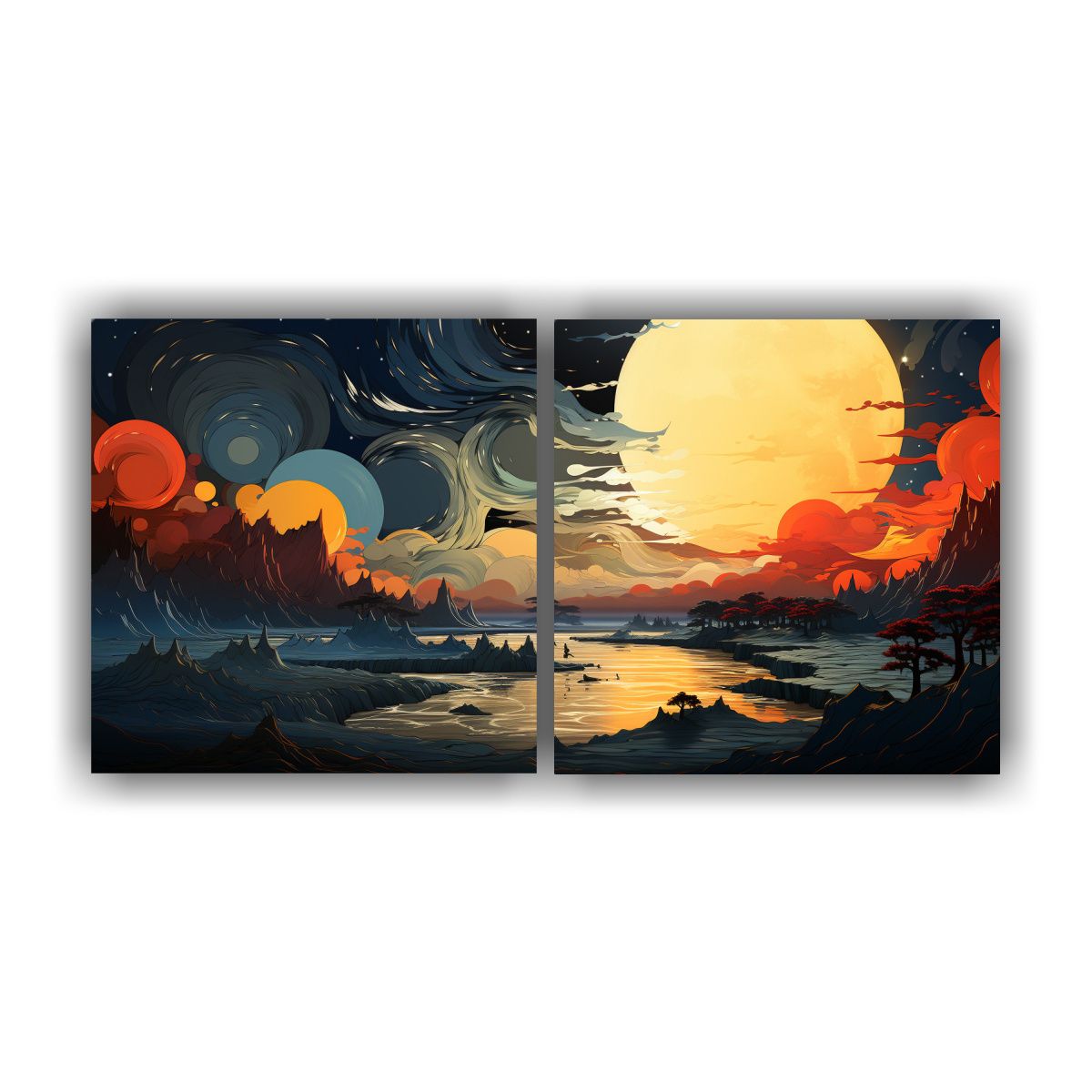 GENERICO - Díptico Acuarela Figuras Surreal Abstractas Paisajes Estilo 160x80cm