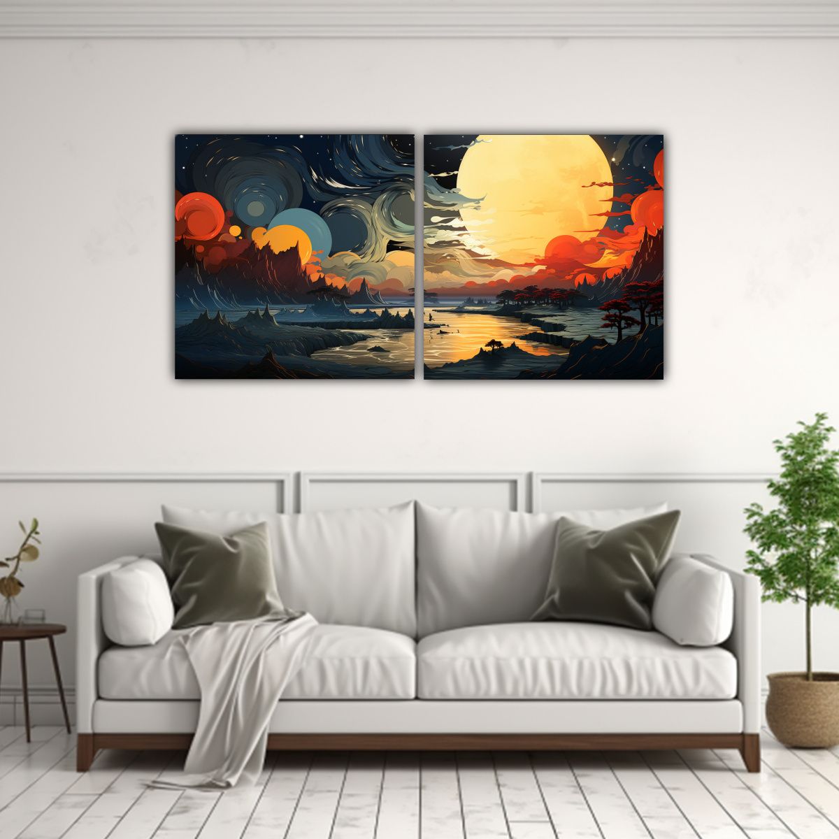 GENERICO - Díptico Acuarela Figuras Surreal Abstractas Paisajes Estilo 160x80cm