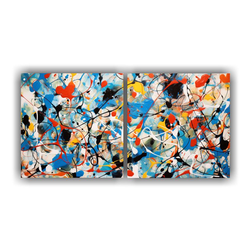 GENERICO - Pintura Decorativa Estilo Jackson Pollock Con Colores Fríos 160x80cm