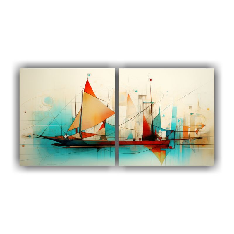 GENERICO - Cuadros Abstractos De Barcos En Lienzo, Alegría En Tela 160x80cm