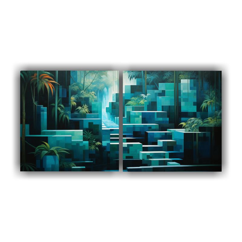 GENERICO - Set 2 Cuadros Decorativos Tonos Regalo Geometrías Teal Y Az 160x80cm