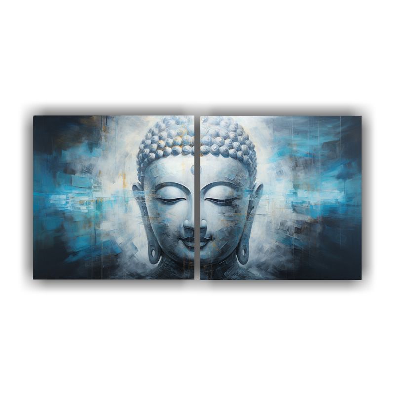 GENERICO - Pintura De Pared Buddha Estilo Abstracto Plateado Y Azul Con 160x80cm