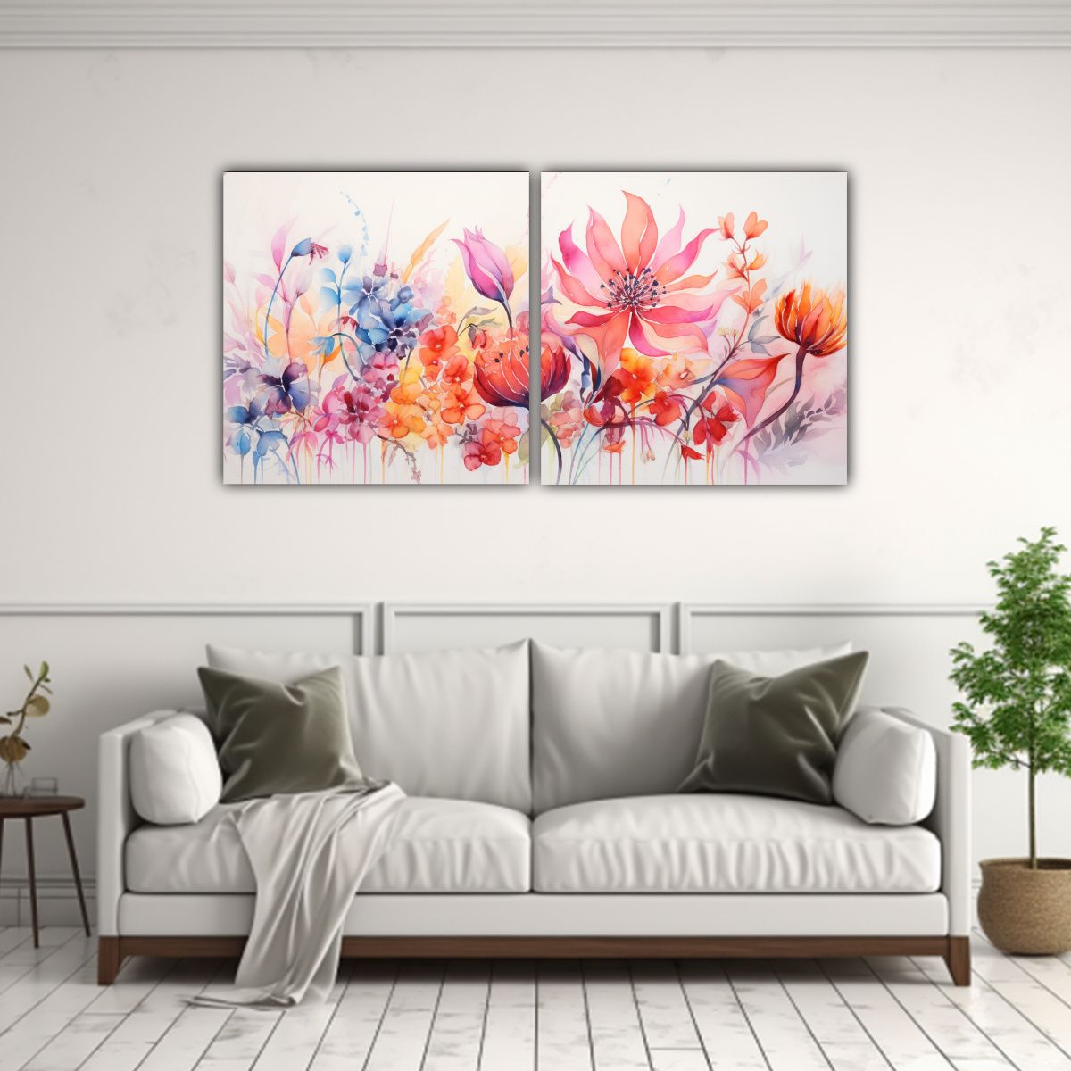 GENERICO - Cuadro Abstracto Acuarela Flores En Armonía Cromática 140x70cm