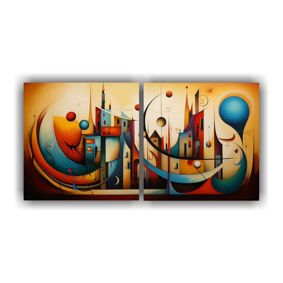 GENERICO - Pinturas Abstractas En Lienzo: Composición Dinámica, Set D 160x80cm