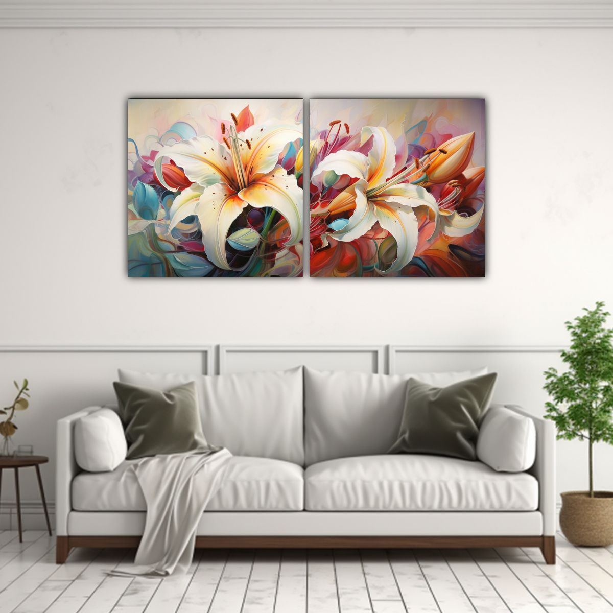 GENERICO - Flores Abstractas Modernas En Lienzo: Set De 2 Pinturas Foto 160x80cm