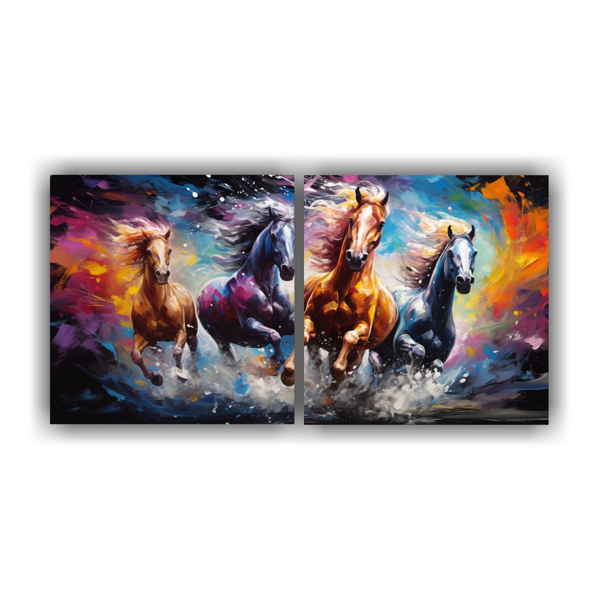 GENERICO - Cuadros De Caballos Abstractos En Lienzo: Originalidad E Ins 160x80cm