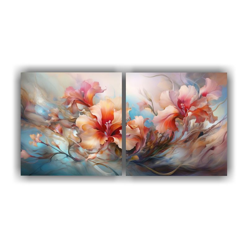 GENERICO - Cuadro Abstracto Flores En Equilibrio - Set De 2 Cuadros Gal 160x80cm