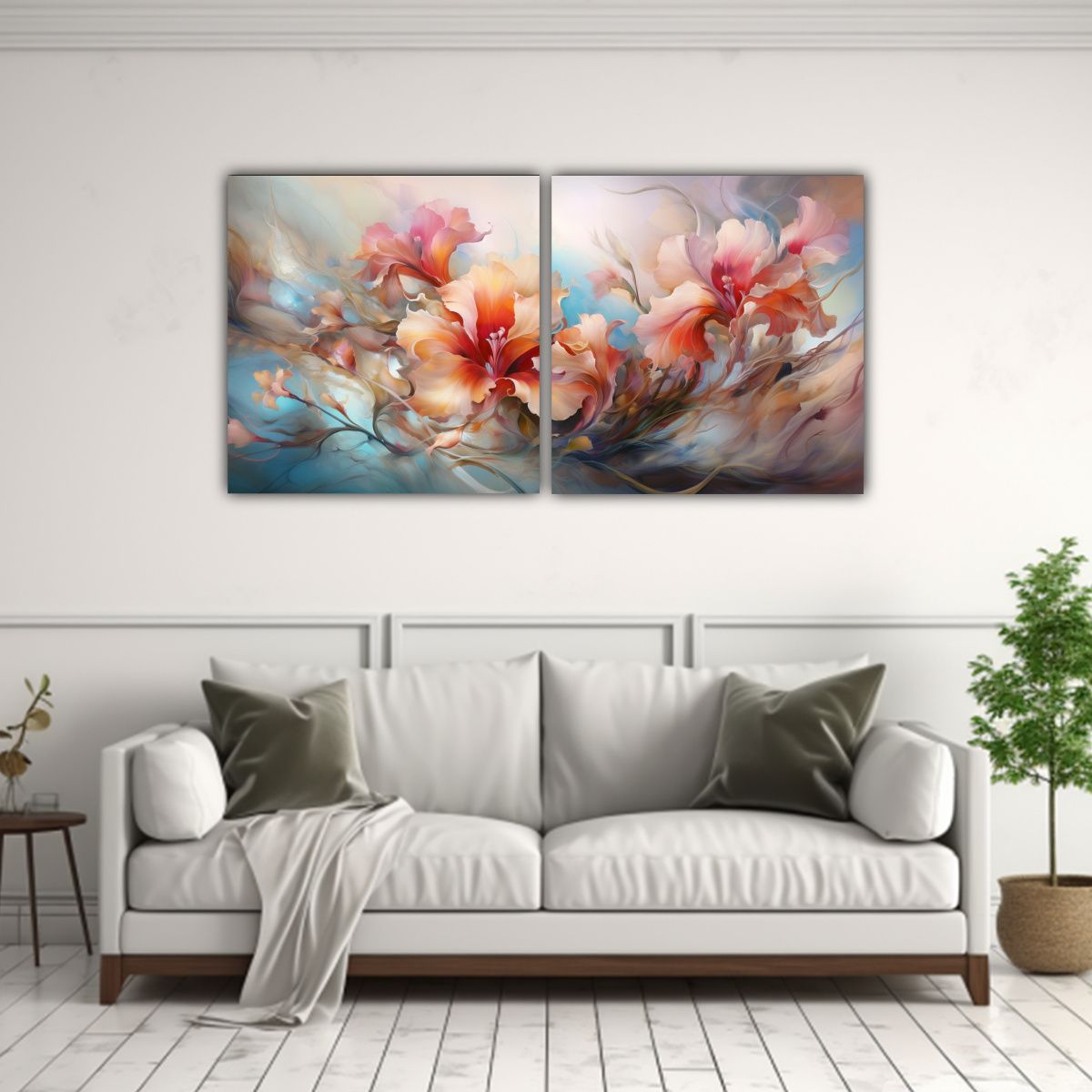 GENERICO - Cuadro Abstracto Flores En Equilibrio - Set De 2 Cuadros Gal 160x80cm