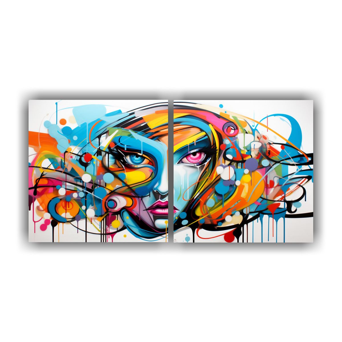 GENERICO - Dos Telas En Bastidor: Fusión Abstracta De Graffiti Urbano  160x80cm