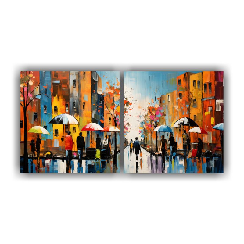 GENERICO - Set 2 Lienzos Vanguardia Creatividad Escena Callejera Vibran 160x80cm