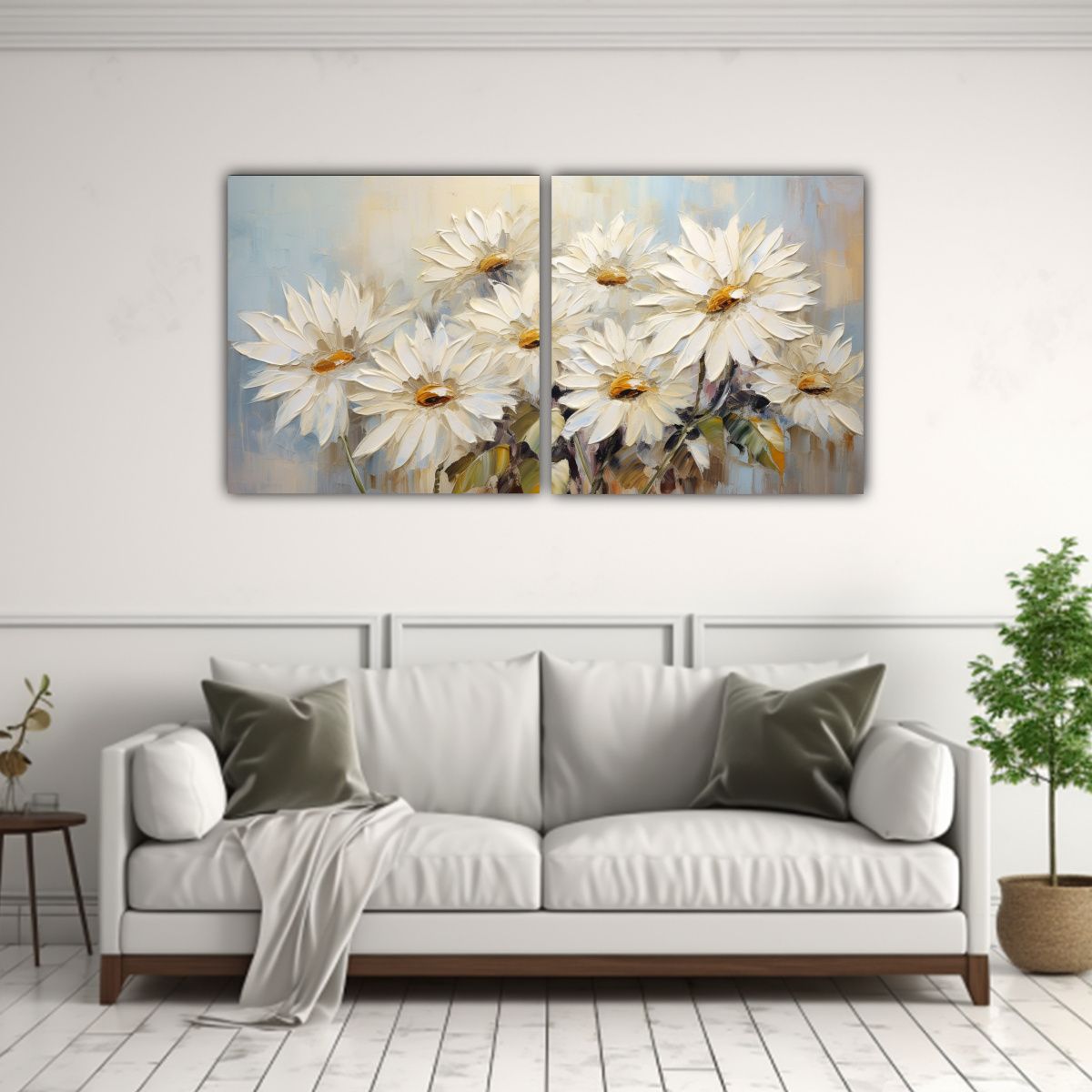 GENERICO - Pintura De Girasoles Blancos En Lienzo En El Estilo De Dos A 160x80cm