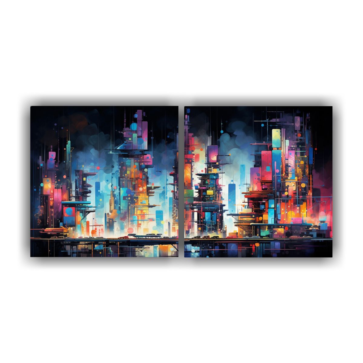 GENERICO - Pintura Decorativa Abstracta De Ciudad Nocturna En Colores V 160x80cm