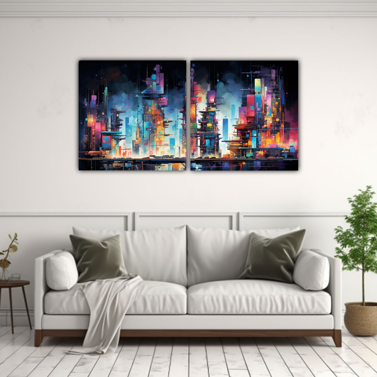 GENERICO - Pintura Decorativa Abstracta De Ciudad Nocturna En Colores V 160x80cm