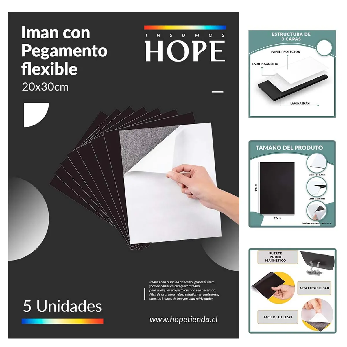 HOPE - Lamina Iman Lado Con Adhesivo 5 Hojas Magnetica Iman