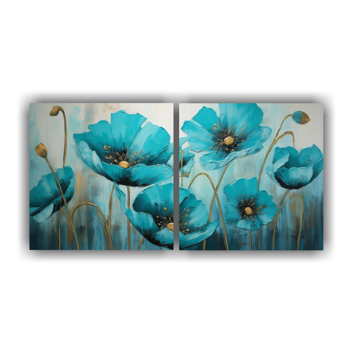 GENERICO - Cuadros Decorativos De Diseño Lineal Con Amapolas Turquesa  160x80cm