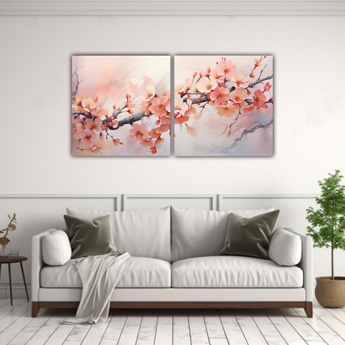 GENERICO - Pintura Abstracta De Flores De Cerezo En Colores Naranja Y D 160x80cm