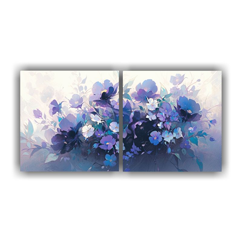GENERICO - Pintura De Flores Moradas Y Turquesas En Lienzo Para Decorac 160x80cm