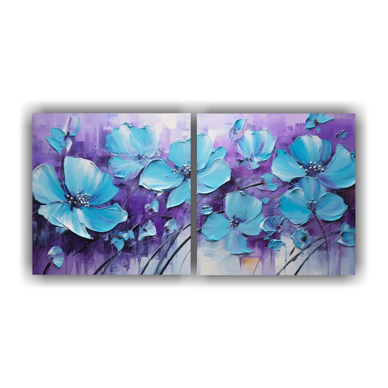 GENERICO - Pintura Conceptual Duradera De Flores Moradas Y Turquesas En 160x80cm