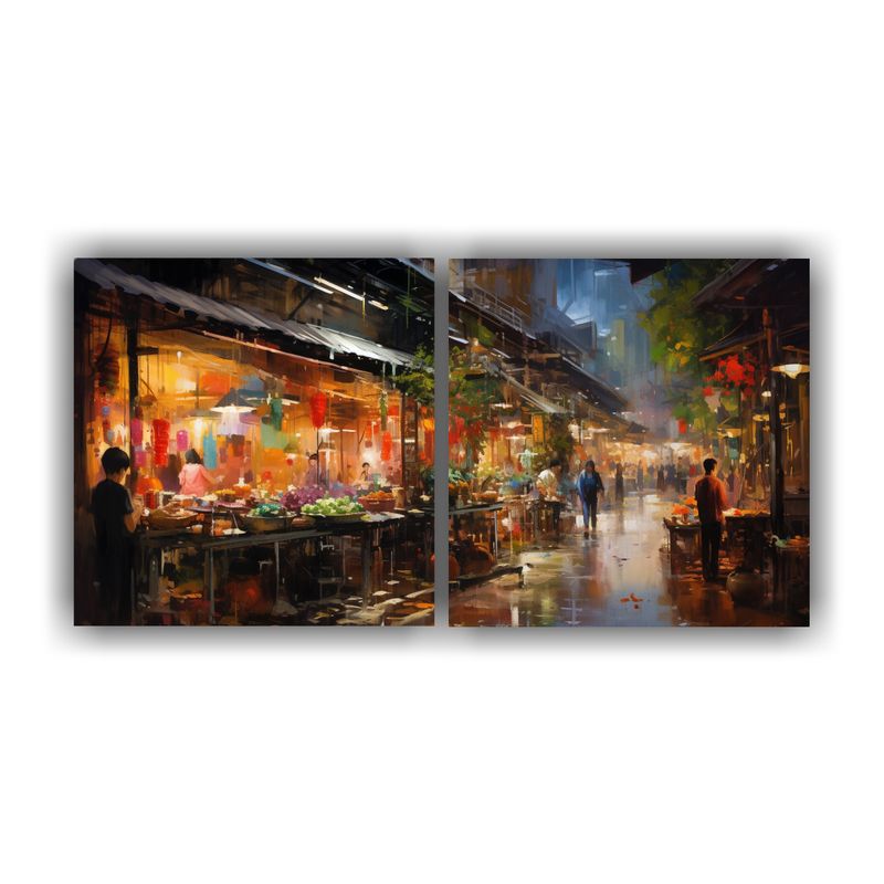 GENERICO - Pinturas Abstractas De Una Bulliciosa Noche De Mercado Asiá 160x80cm