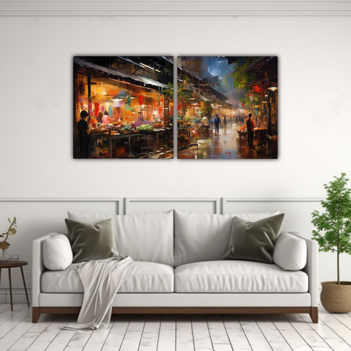 GENERICO - Pinturas Abstractas De Una Bulliciosa Noche De Mercado Asiá 160x80cm