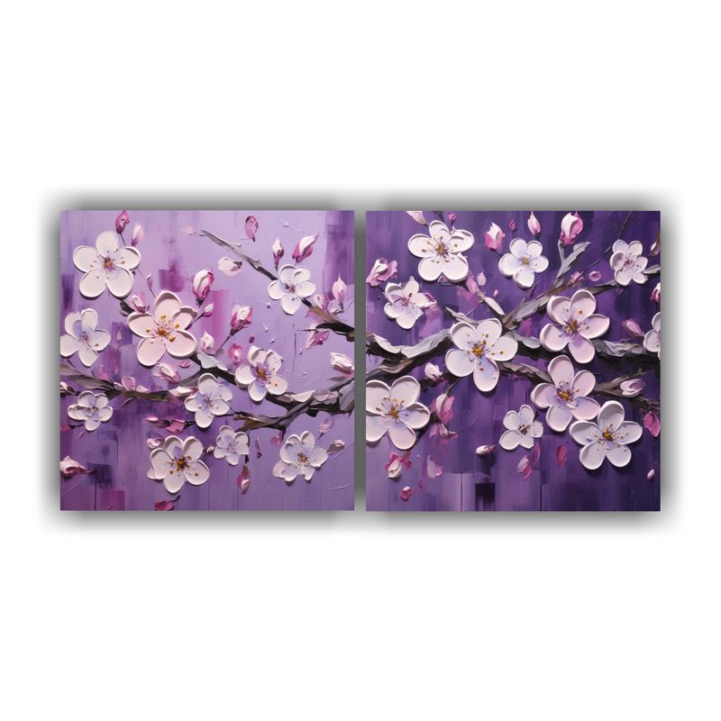 GENERICO - Cuadro Pintura Lienzo Flores Cerezos Púrpura En Decoración 160x80cm