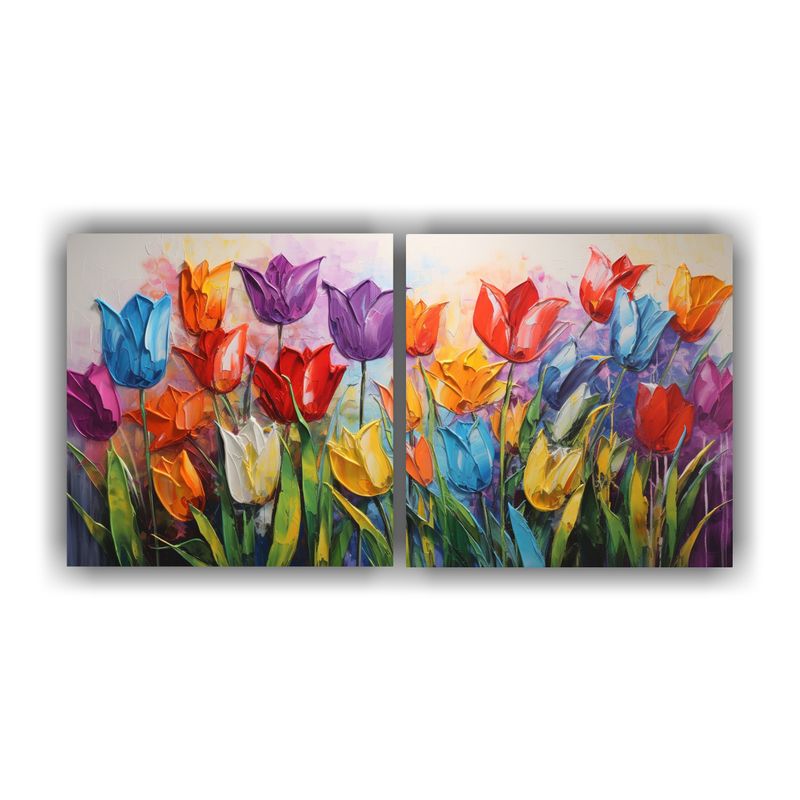GENERICO - Lienzos Tela Luminosidad Arcoíris Flores TULIPANES 160x80cm
