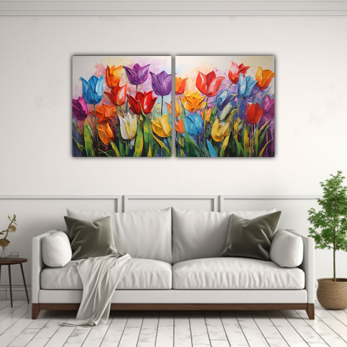 GENERICO - Lienzos Tela Luminosidad Arcoíris Flores TULIPANES 160x80cm
