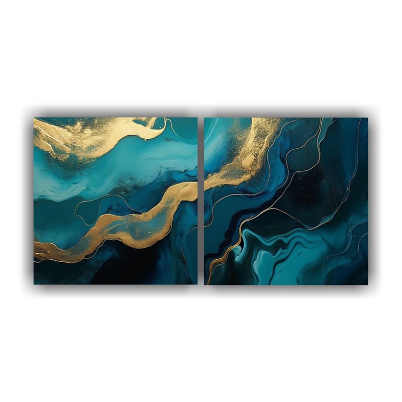 GENERICO - Artes De Pared En Azules, Dorados Y Remolinos Negros 160x80cm
