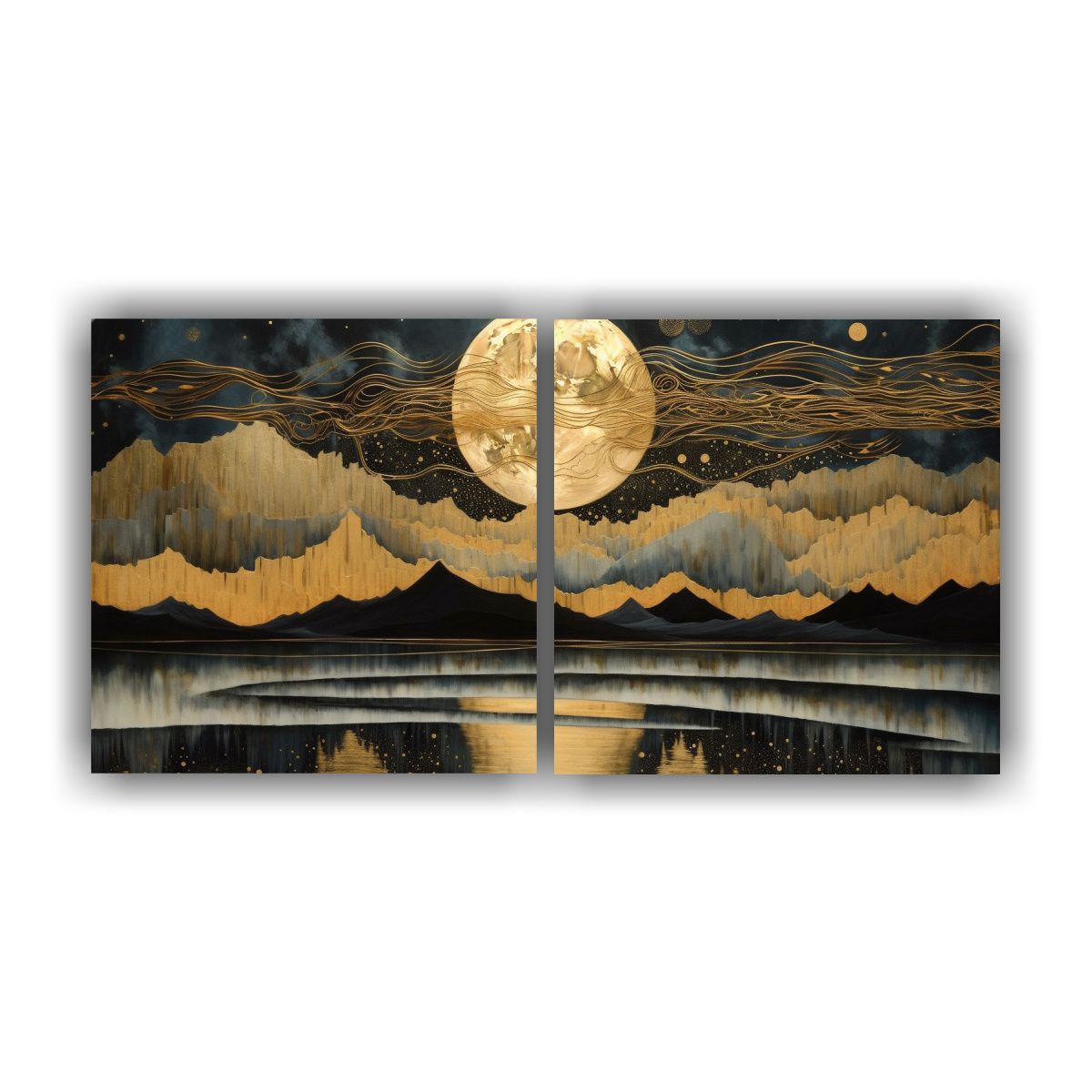 GENERICO - Díptico Acuarela Montaña Con Luna 160x80cm