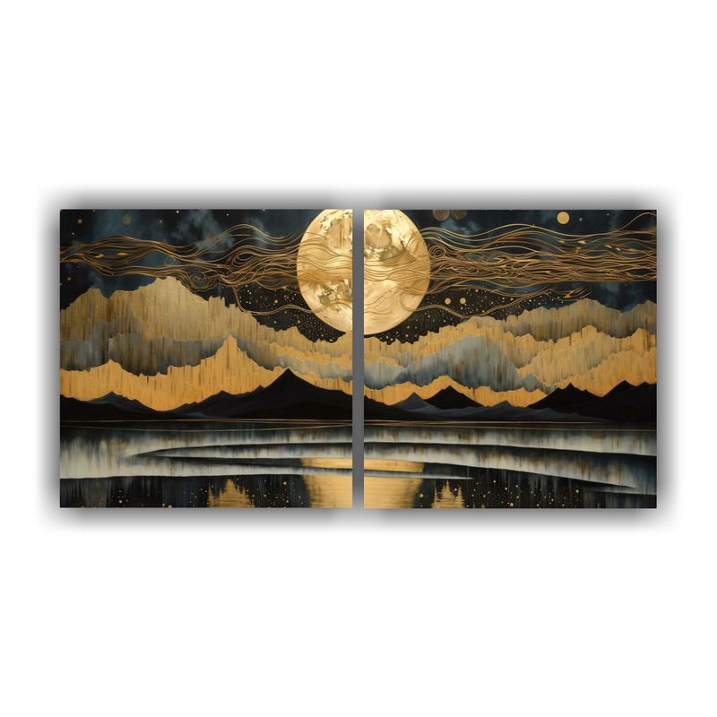 GENERICO - Díptico Acuarela Montaña Con Luna 160x80cm