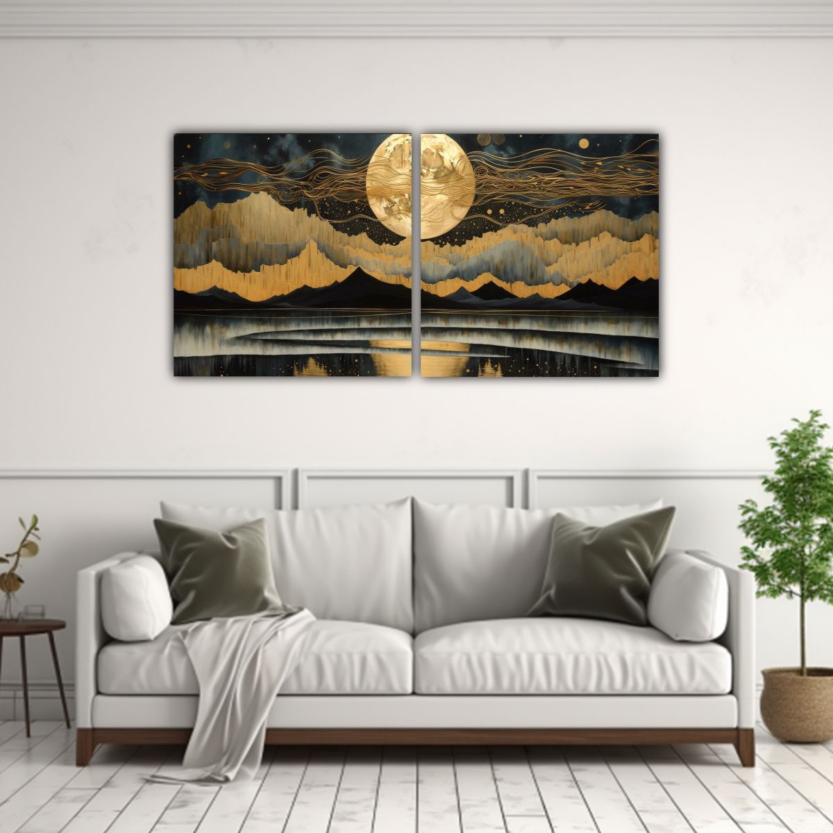 GENERICO - Díptico Acuarela Montaña Con Luna 160x80cm